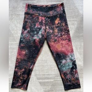 KOS USA Cropped Leggings Yoga Pants Abstract Galaxy Print Workout Athletic Gym